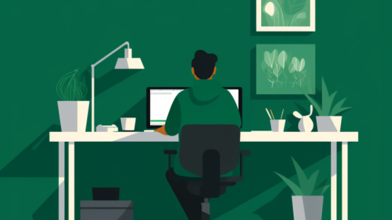 AI-generated image of a man sitting at a home office